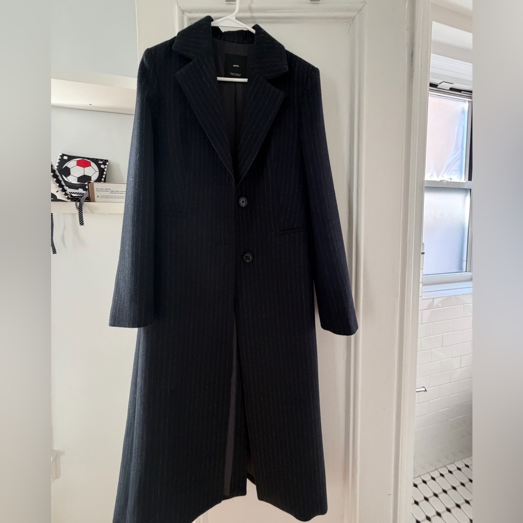 Mango Navy Pinstripe Coat